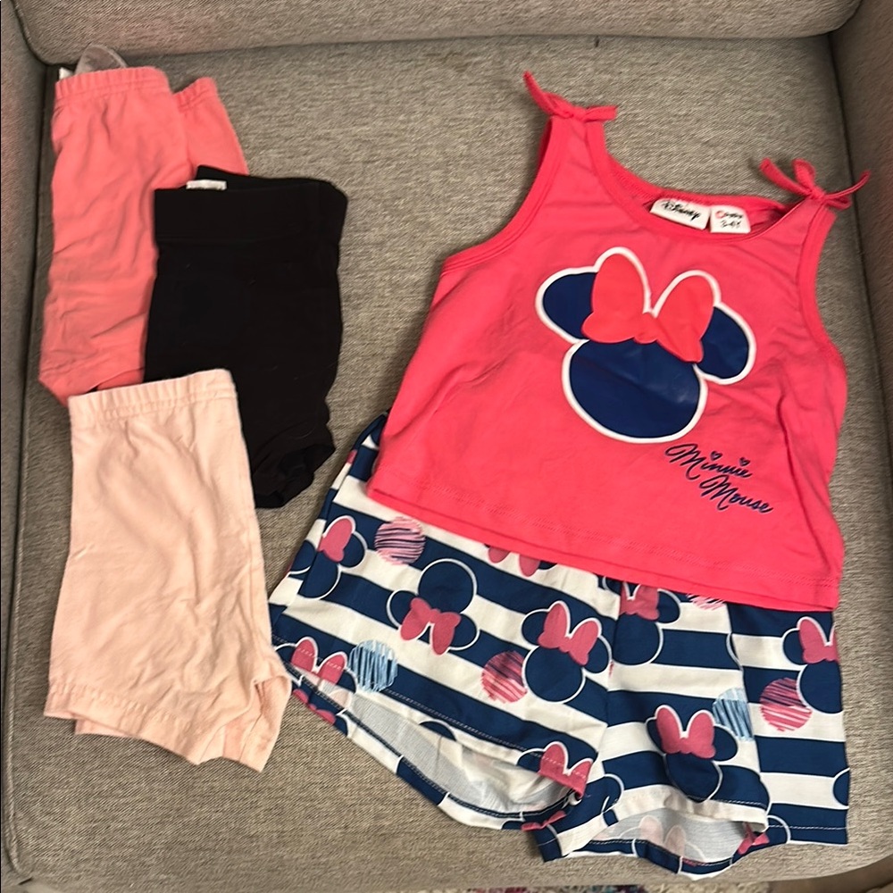 Disney Pink and Blue Short Set with Minnie Mouse Design plus 3 Biker Shorts